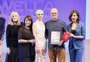 no repro fee if Wella TrendVision mentioned in caption Sinéad O'Sullivan Education Manager Wella IRL, Judge Sharon Cox, ColorVision Winner Ciaran Cannon - Zeba Hairdressing, Dublin with his model and Host Jennifer Maguire at the Wella TrendVision Award 2015 Ireland Heat @ DoubleTree by Hilton-photo Kieran Harnett